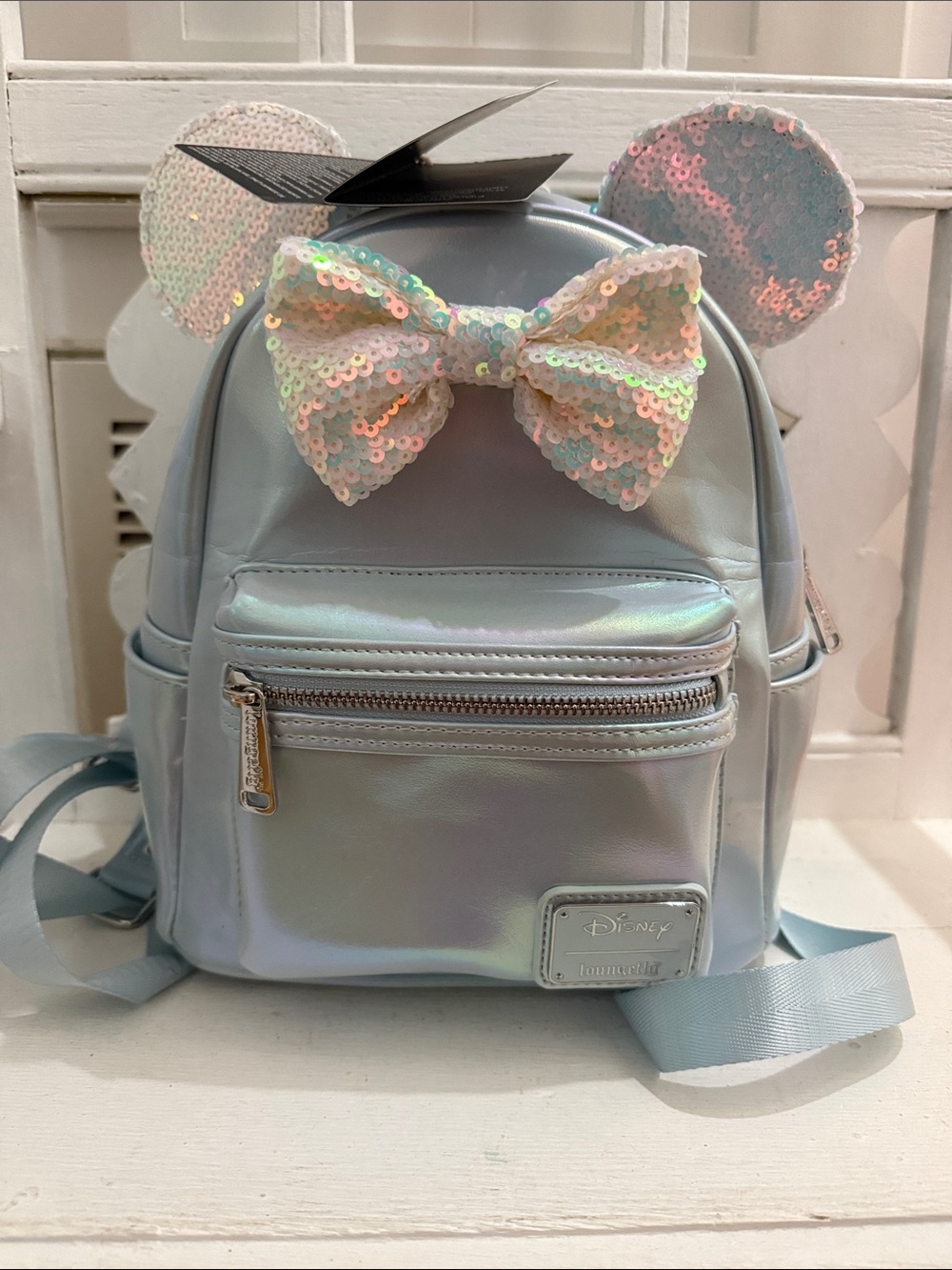 LOUNGEFLY Iridescent Sequin Ear Mini Backpack - Light Blue